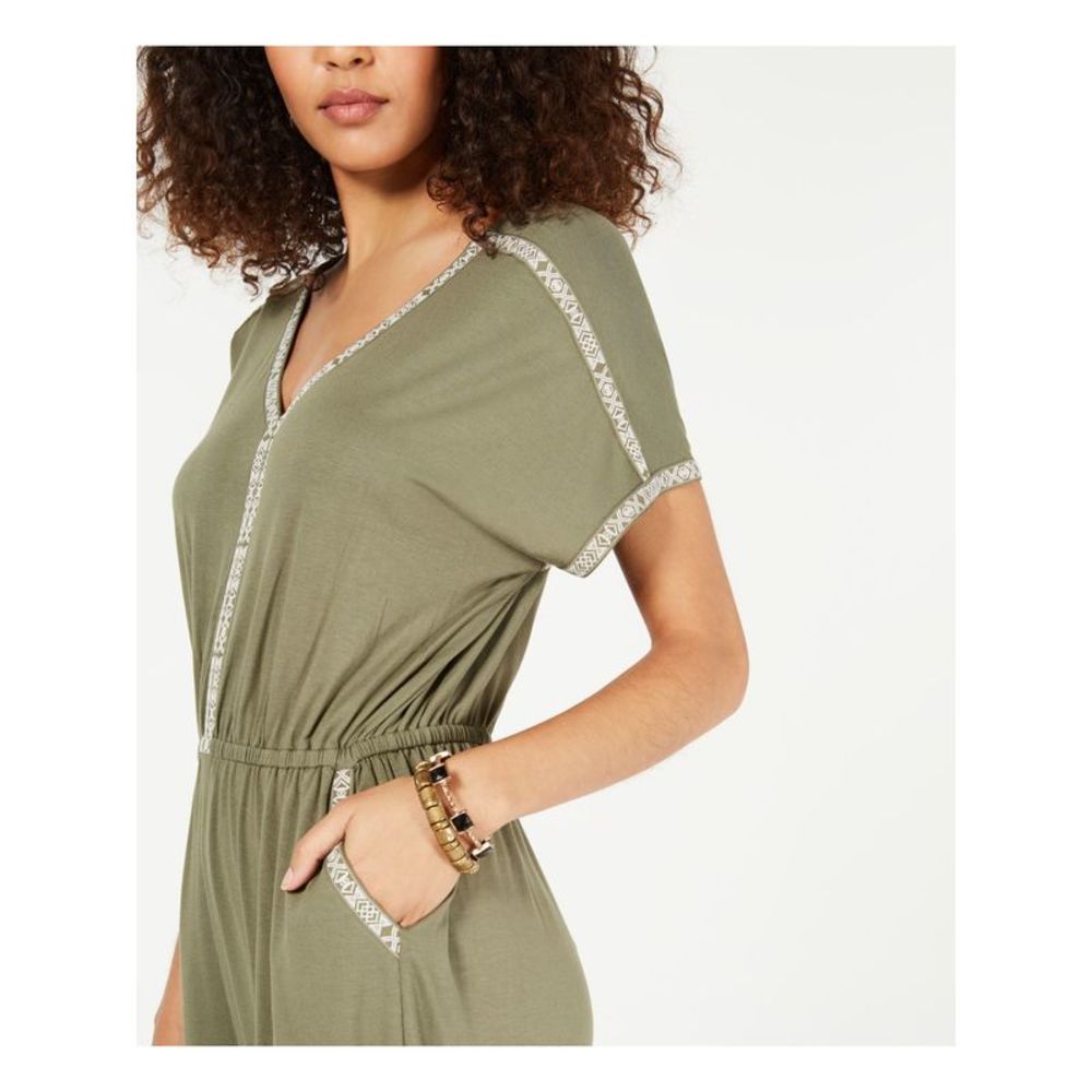 STYLE & COMPANY Womens Green Short Sleeve V Neck Straight leg Jumpsuit M - Picture 3 of 4
